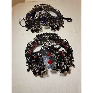 Lot 2 Elegant Black Metal Laser Cut Halloween Ball Masquerade Mask Jewels